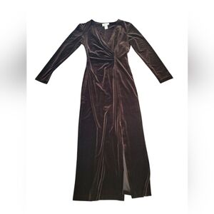 Elegant Brown Velvet Faux Wrap Dress By Connected Apparel Size 10